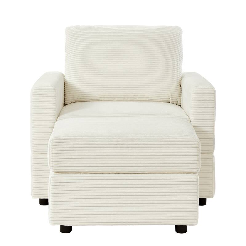 Classic Corduroy Chaise Lounge Chair with Ottoman,Upholstered Sofa Couch Chair for Living Room,Accent Lounge Chair with Armrests