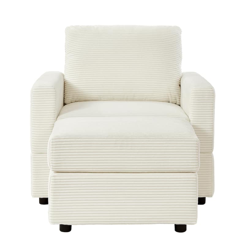 Upholstered Accent Chair Sofa Chaise Couch Chair with Ottoman - Beige