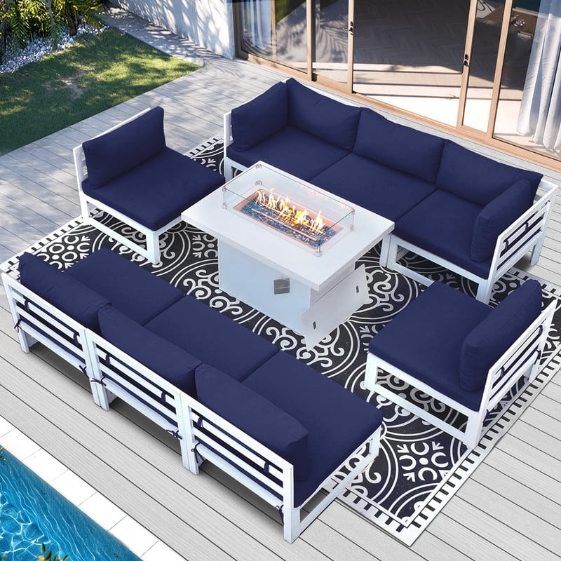 FINCATI Luxury 9-piece Oversized Aluminum Patio Furniture Set with 43'' Fire Pit Table for Outdoors