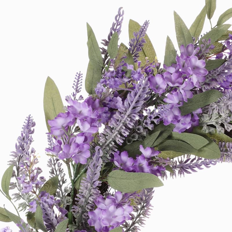 24" Artificial Lavender Floral Spring Wreath With Green Leaves