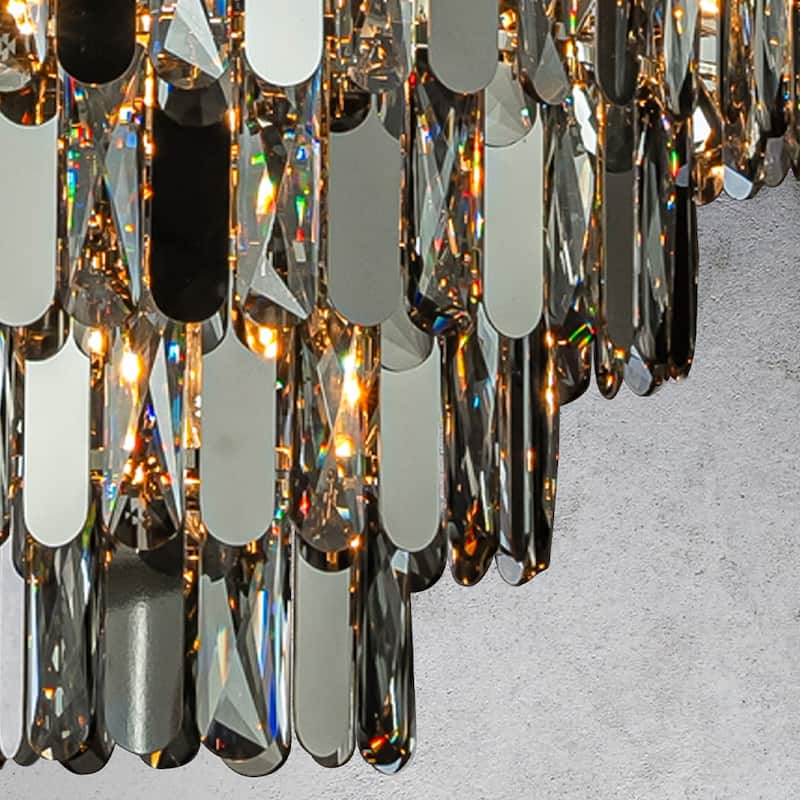 CraftHome Dimmable Smoked Crystal Flush Mount Ceiling Light Chandelier with Polished Nickel Finish and Stainless Steel Accents