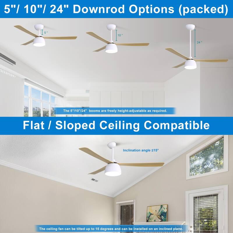 Sofucor 46 Inch Ceiling Fans with Light,Small Indoor/Outdoor,Remote Control,3 ABS Blades