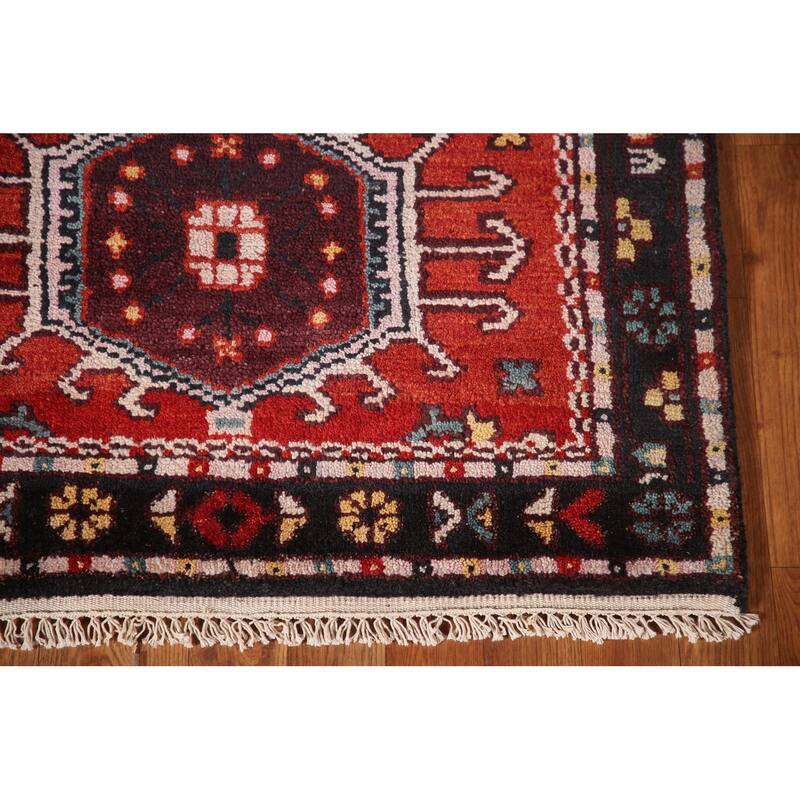 Geometric Kazak Indian Area Rug Hand-knotted Wool Carpet - 2'11"x 5'0"