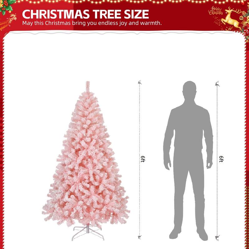 Artificial Snow-Flocked Christmas Tree with Thick Pine Branches and US Plug and Metal Stand