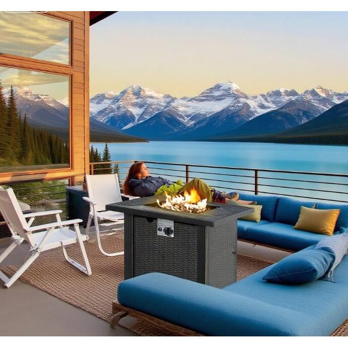 GDFStudio - Outdoor 2-in-1 Auto-Ignition 50000 BTU Propane Gas Fire Pit Table with Ceramic Tabletop & Protective Cover - 30" - Black