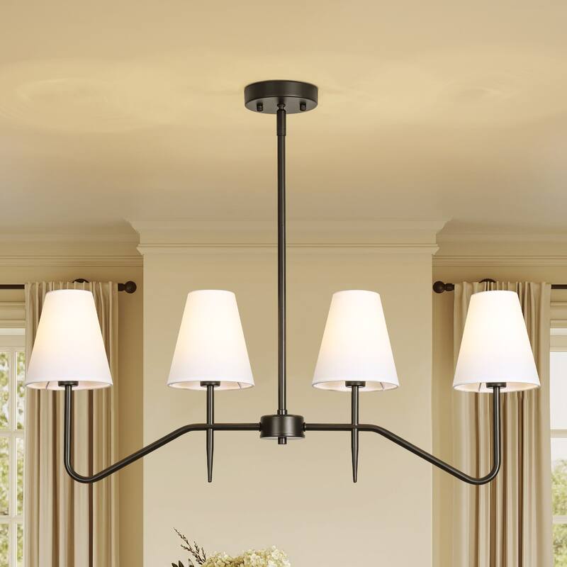 32.3" 4-Light Mid-Century Modern Gold/Black with Fabric White Cone Shades Kitchen Island Pendant Light