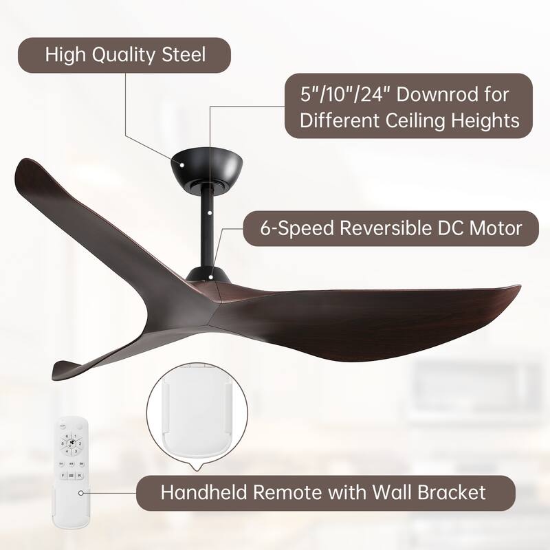 38''/52" Modern Ceiling Fan without Light, Remote Control and Reversible DC Motor Included