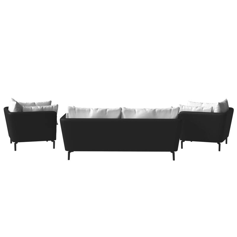 3-Piece Sofa Set Upholstered PU Leather with Metal Legs Removable Cushions for Modern Home Luxify Series by LeisureMod
