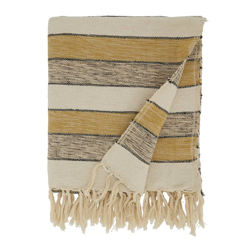 Cotton Throw Blanket With Striped Design