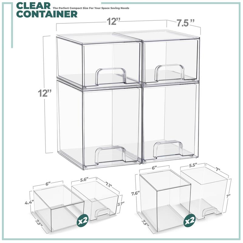 Sorbus Stackable Acrylic Storage Drawers, Clear Plastic Organizer Bins for Countertop Organization
