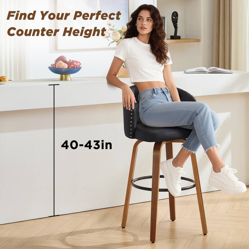25.5"/28"Faux Leather Upholstered Wood Frame Swivel Counter or Bar Height Bar Stool, Set of 2/4
