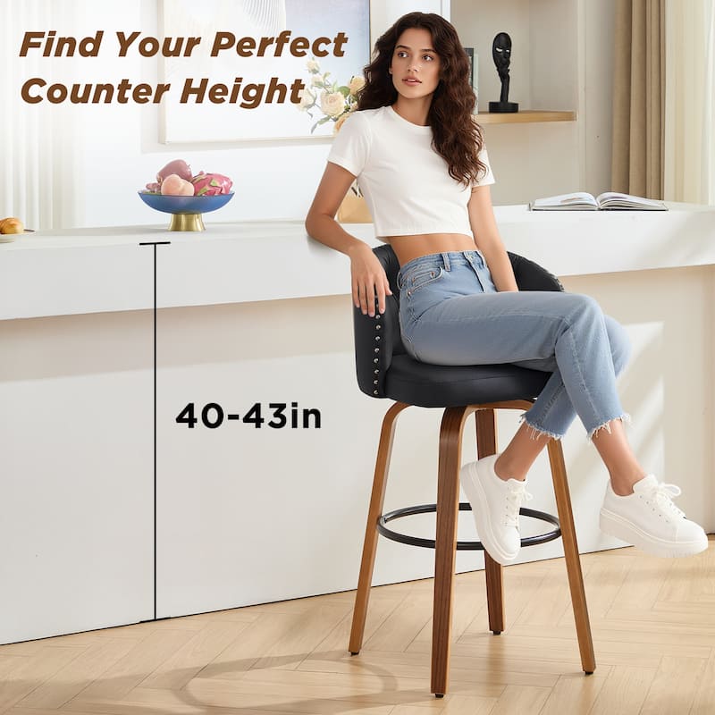 Faux Leather Upholstered Wood Frame Swivel Counter Stools / Bar Stools, Set of 2