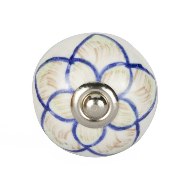 HomeRoots Set of Eight Blue And Cream Ceramic And Metal Drawer Pull Knobs - 1.5' X '1.5' X '1.5