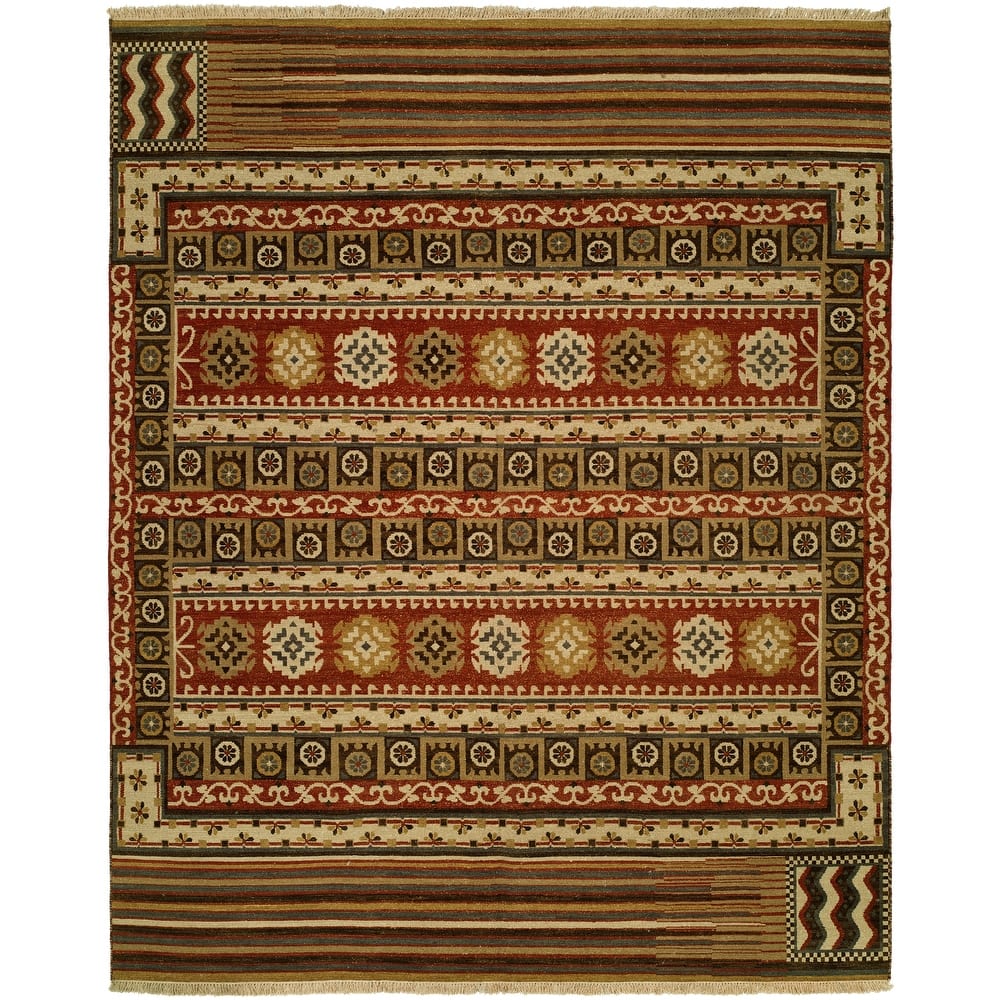 Traditional Multi-Colored Flatweave Wool Area Rug