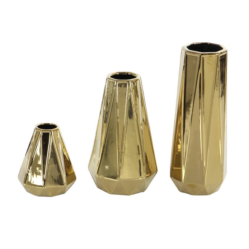 Gold, Silver or Gray Ceramic Geometric Vase (Set of 3) - S/3 7", 11", 15"H