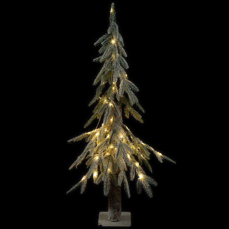 Pre-Lit Flocked Battery Operated Alpine Artificial Christmas Tree - 3' - Clear LED Lights - 3 Foot