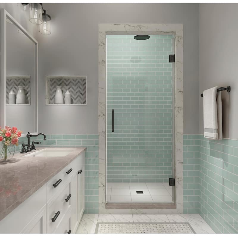 Kinkade XL 22.25 - 22.75 in x 80 in Frameless Hinged Shower Door with StarCast Clear Glass