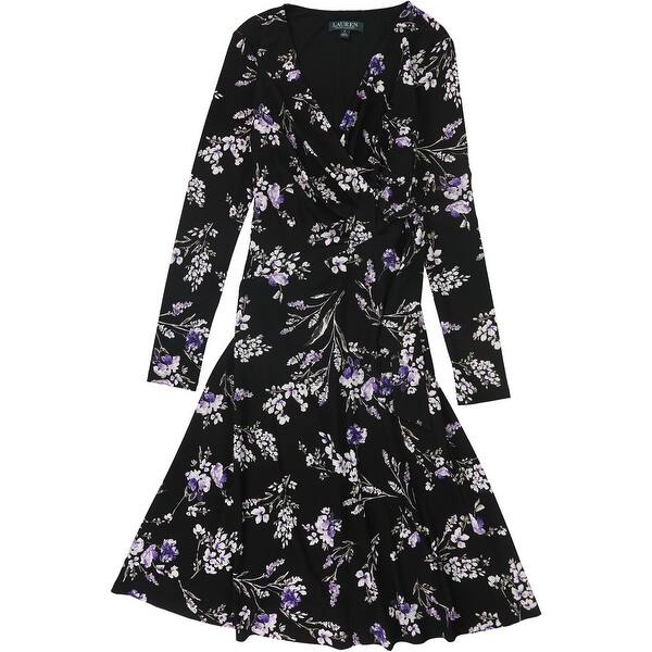 Ralph Lauren Womens Floral Print Wrap Dress,, Black, 2 - Bed Bath & Beyond  - 42409531