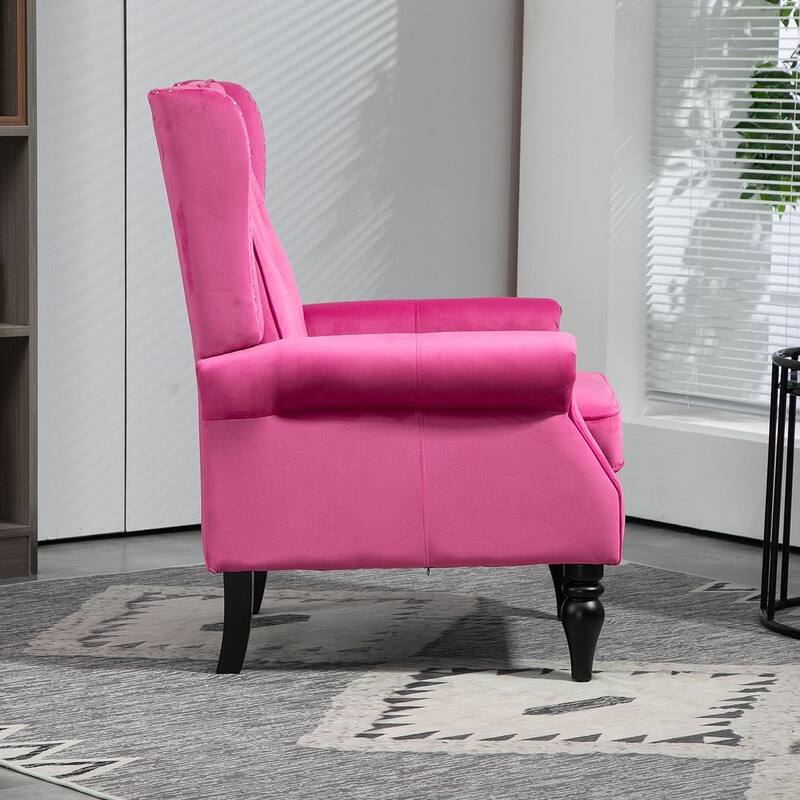 Transitional Wingback Accent Chair Armchair with Sturdy Wood Legs