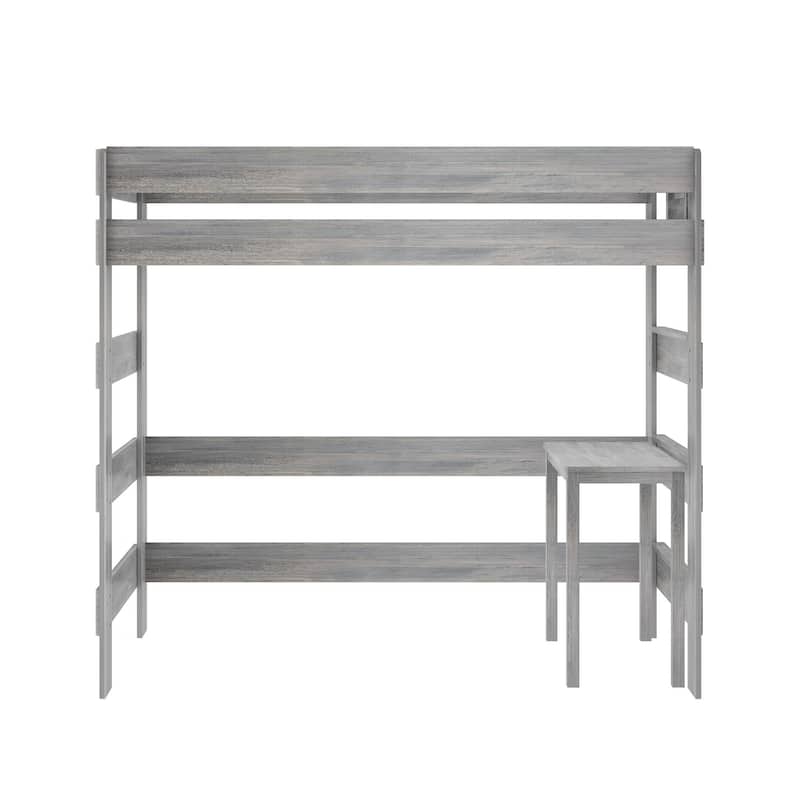 Max and Lily Farmhouse Twin-Size High Loft Bed with Desk