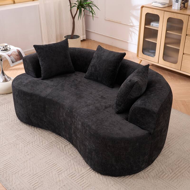 GDFStudio - Crescent-Shaped 67" Chenille Sofa with Self-Inflating Foam and Modular Design