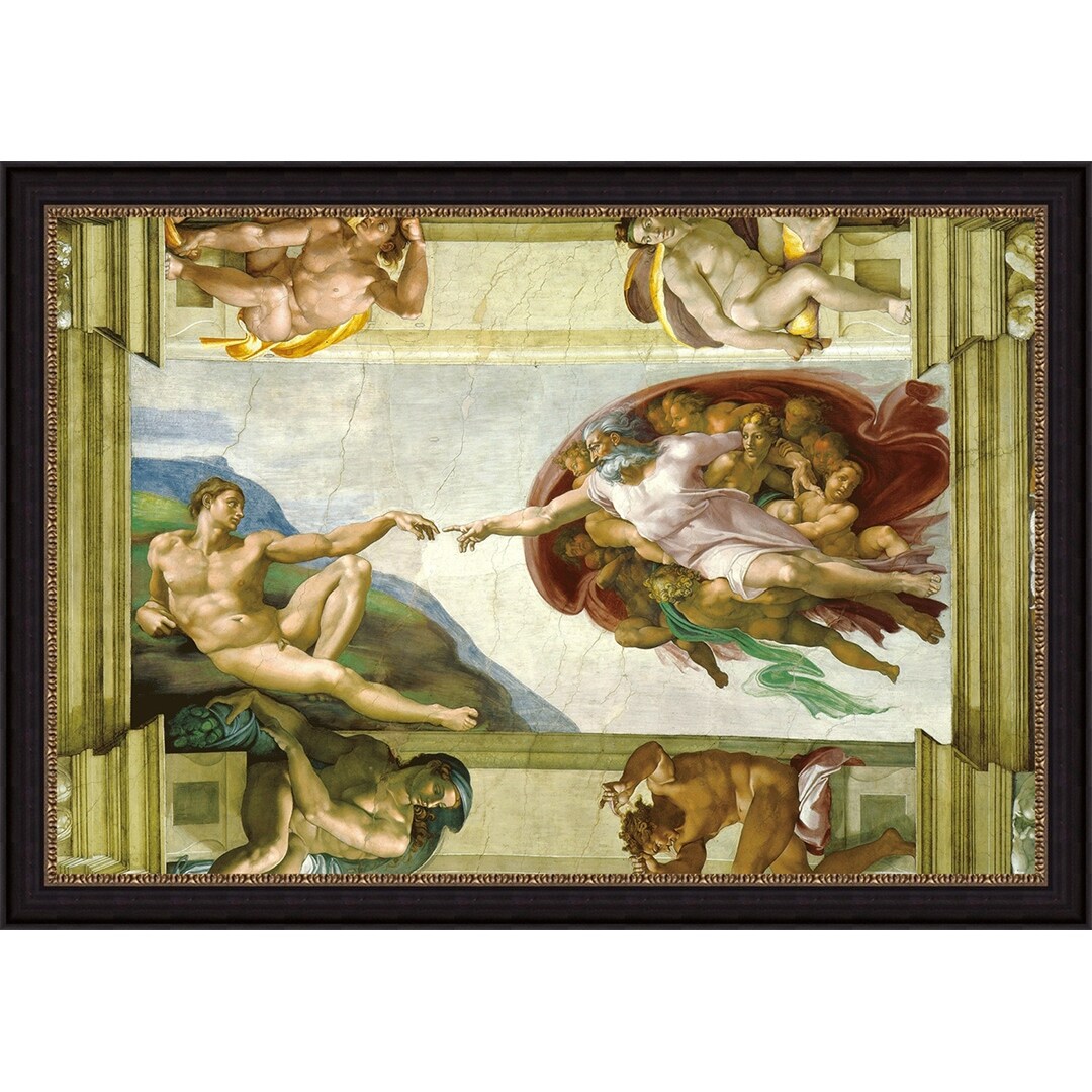 The Creation of Adam Painting by Michelangelo 56x46 Framed Painting 