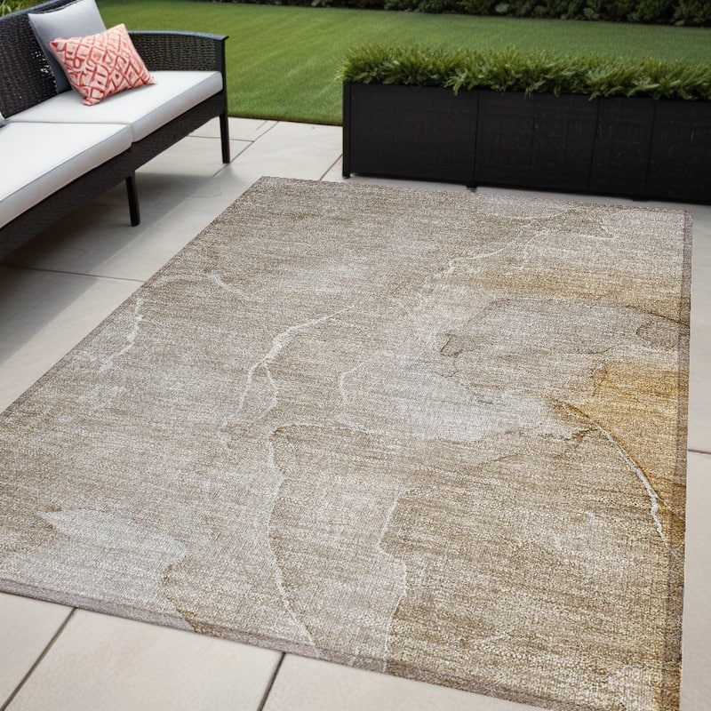 Elfi Modern Art-Inspired Weather Resistant Classic Meets Modern Outdoor Rug - 5' X 8' - Beige