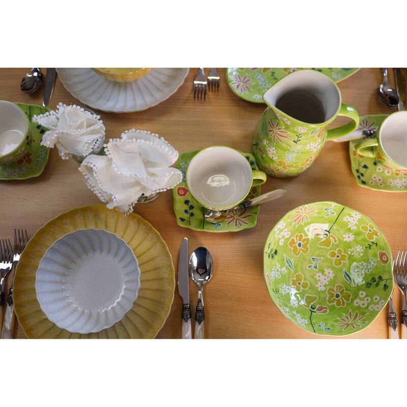 Euro Ceramica Primavera 4 Piece Handpainted Latte Mug Set - 14 oz