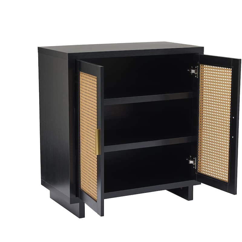 Mid-Century Modern Rattan Sideboard Storage Accent Cabinet with 2 Door