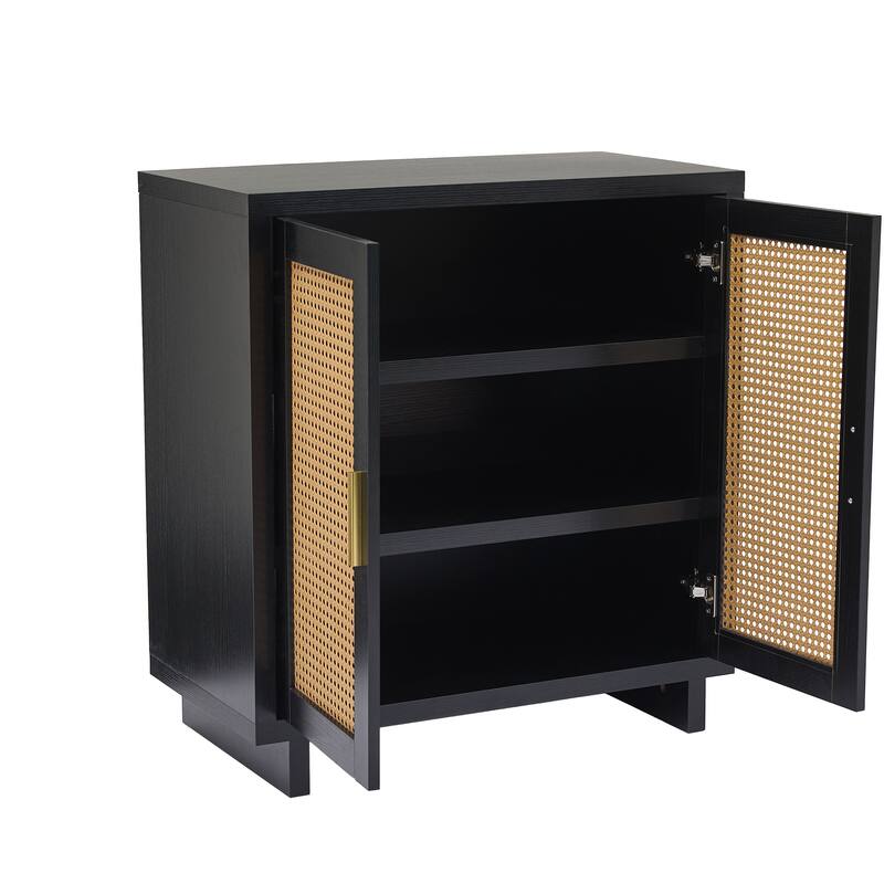 Farmhouse Woven Rattan Sideboard Accent Cabinet