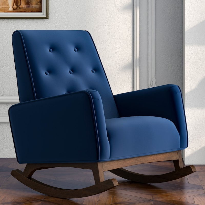 Westminister Modern Indoor Nursery Rocking Armchair for Bedroom and Livingroom - Blue Velvet