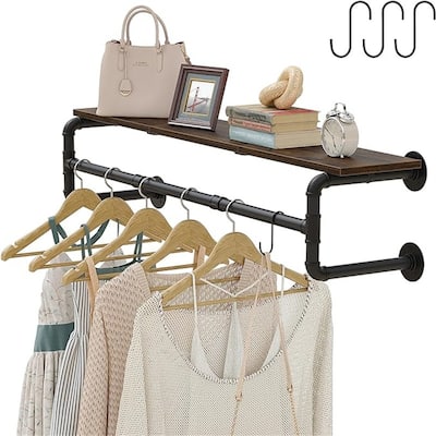 Industrial Pipe Clothes Rack with Top Shelf - 11.8"D x 43.3"W x 11.5"H