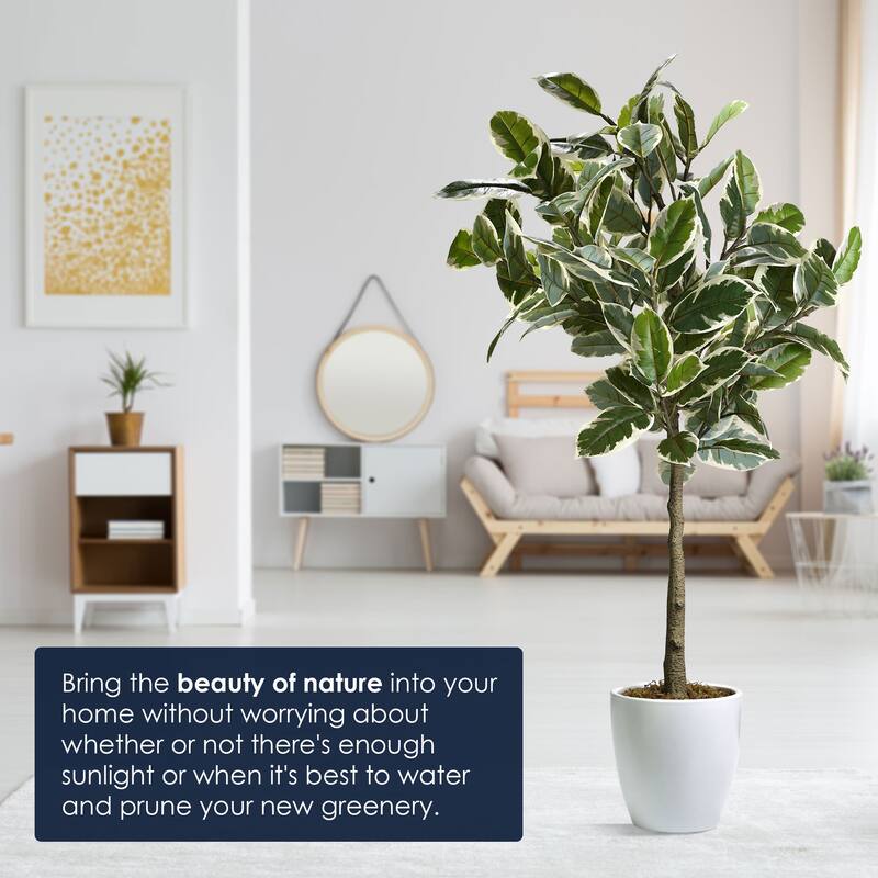 American Art Decor Artificial Faux Tree in White Tapered Ceramic Pot