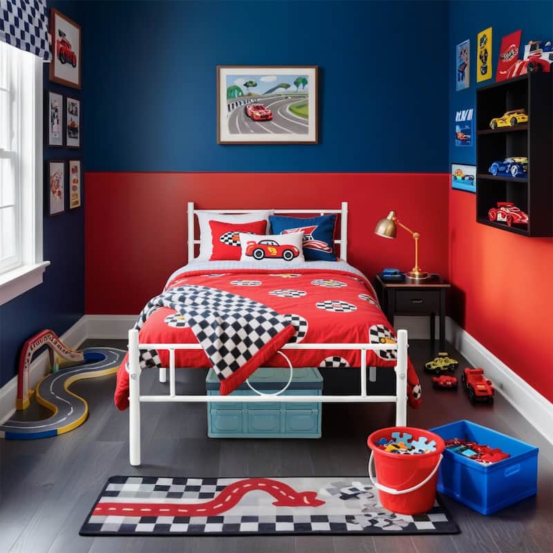 Homy Casa White Metal Bed Frame with Headboard & Footboard