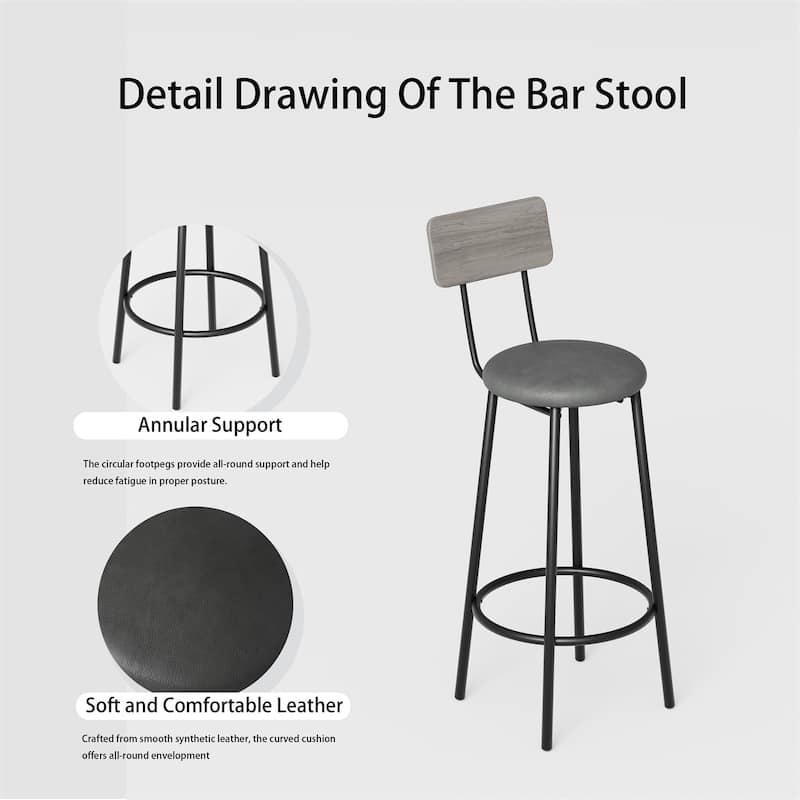 Bar Table Set with 4 Bar Stools PU Soft Seat with Backrest