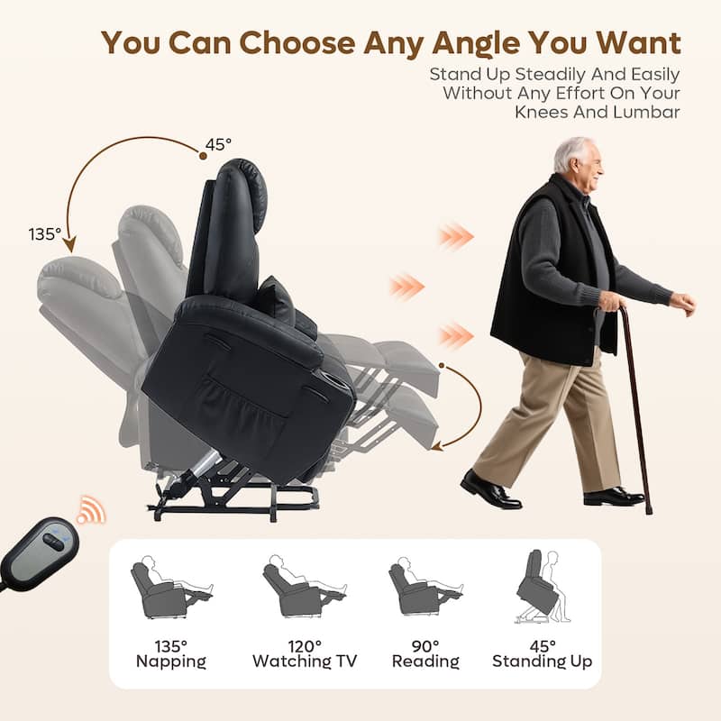 Bestier 34.6" Electric Power Lift Asist Recliner Chair with Massage and Heat,Fax Leather Reclining Chair with Side Pockets