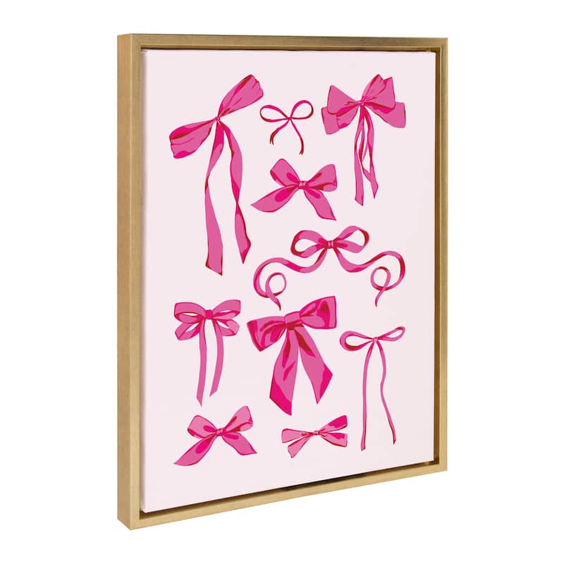 Kate and Laurel Sylvie Pink Bows Framed Canvas by Honey Island Studio - 18x24 - Yellow