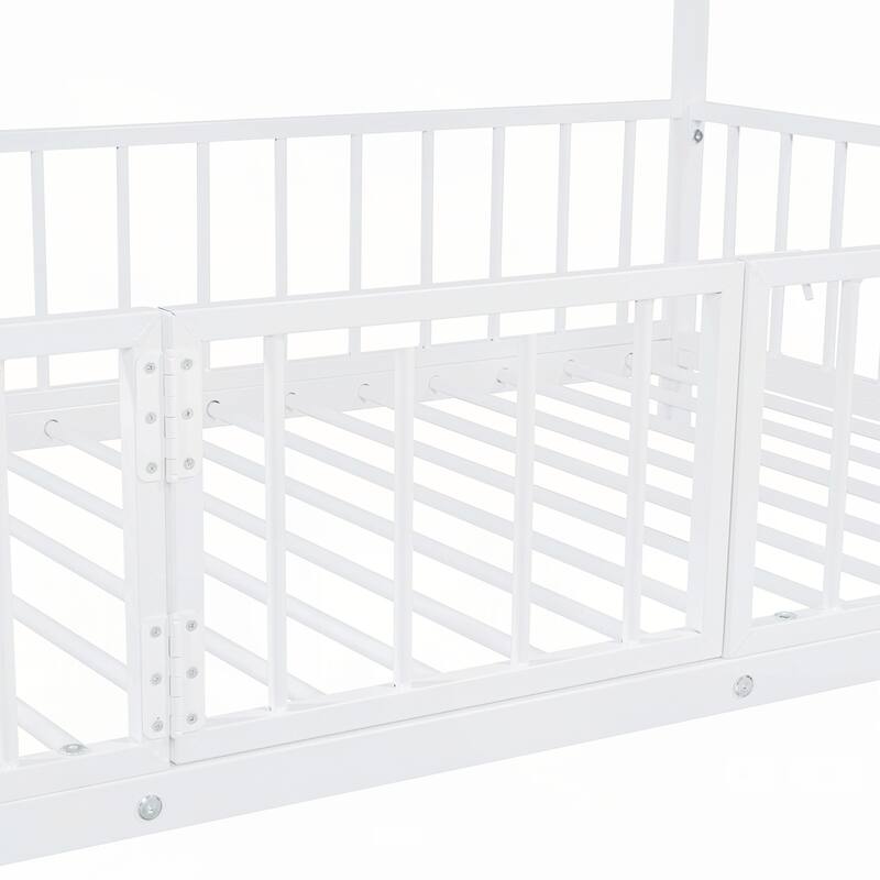 Twin over Twin Size Metal Bunk Bed with Slide and Guardrails