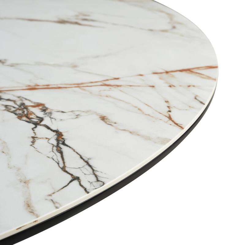 Knox 55" Round Dining Table with Stone Top and Black Metal Base