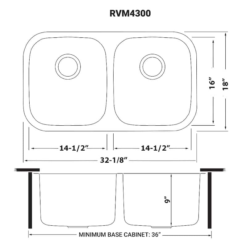 Ruvati 32-inch Undermount 50/50 Double Bowl 16 Gauge Stainless Steel Kitchen Sink - RVM4300 - 32-1/8″ x 18″