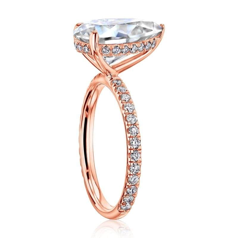 Kobelli Signature Collection 3.95 Carats Moissanite & Diamond 14k Solid Gold Pear Hidden Halo Near Eternity Payton Ring