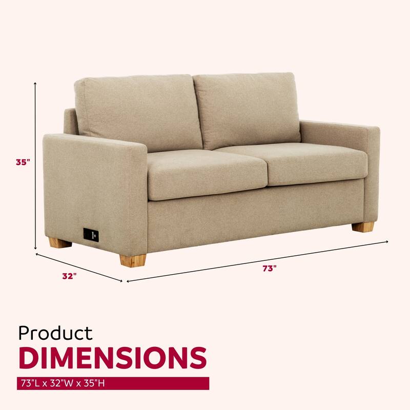 Reign Beige 73 in. Convertible Full Sleeper Sofa with USB Port