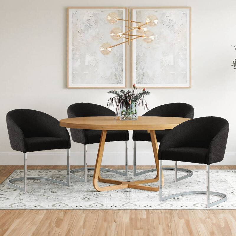 Modern Fabric Upholstered Dining Chairs, Boucle Arm Side Chair - 30" H x 22.2" W x 21.7" D