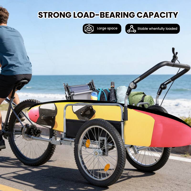 3-in-1 Heavy-Duty Bike Cargo Trailer, Upgraded 20" Wide Fat Tires, 150lbs Capacity, Steel Frame, Convertible Stroller Pull Cart