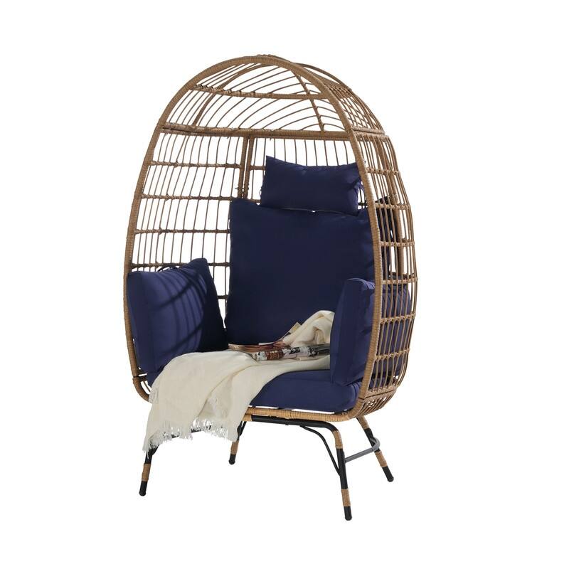 Luxury All-Weather Egg Chair, Oversized Rattan Hanging Chair for Patio, Balcony & Backyard, 6" Thick Fade-Resistant Cushions