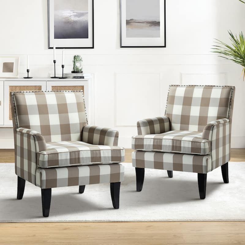 Akorda Classic Armchairs with Nailhead Trim and Solid Wood Legs Set of 2 by HULALA HOME