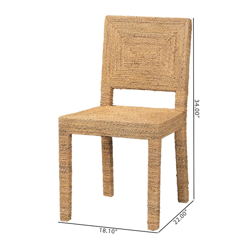 Anfield Modern Bohemian Natural Seagrass and Mahogany Wood Dining Chair