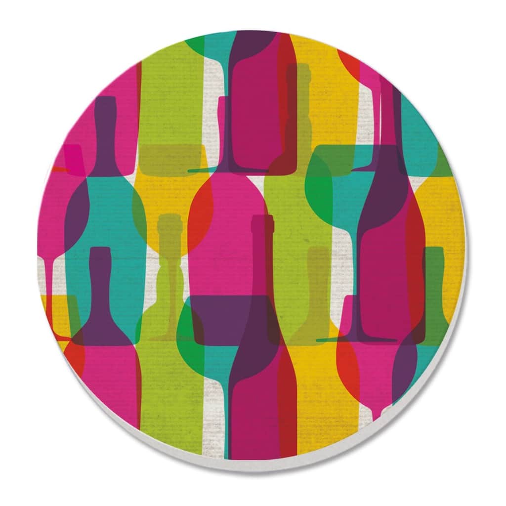 Wine in Color 4 Pack Absorbent Stone Coaster with Protective Cork Backing Made in The USA 4" Round, Easily Wipes Clean