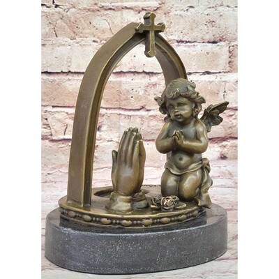 Hand Made Putti Praying By A. Moreau Genuine Real Bronze Home Decoration Gift