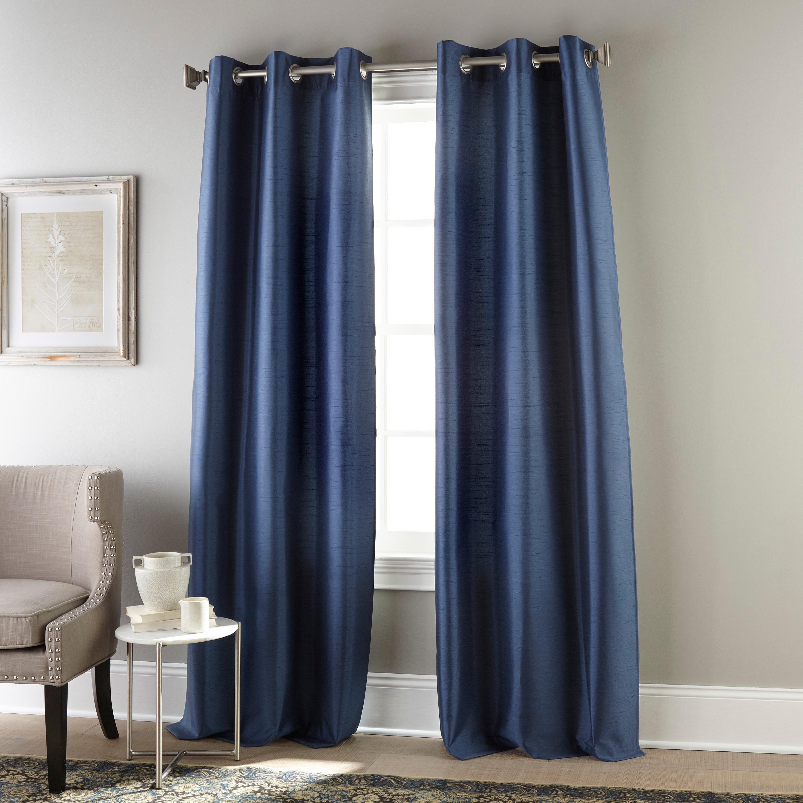 1 Set N32 Navy Blue Insulated Lined Foam Blackout Grommet Window Curtain Panels 